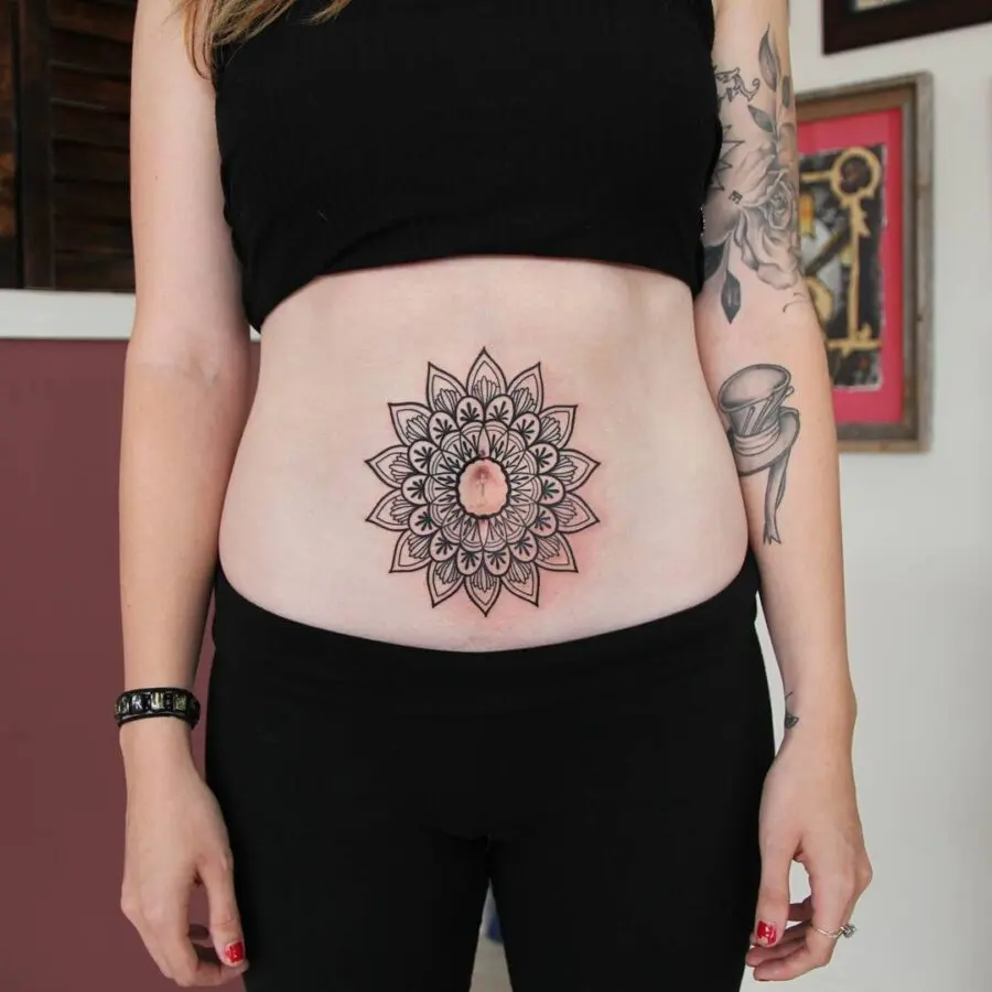 Intricate Mandala Belly Tattoo Design