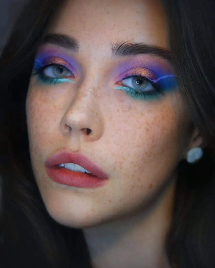 Vibrant multicolored eye makeup for blue eyes