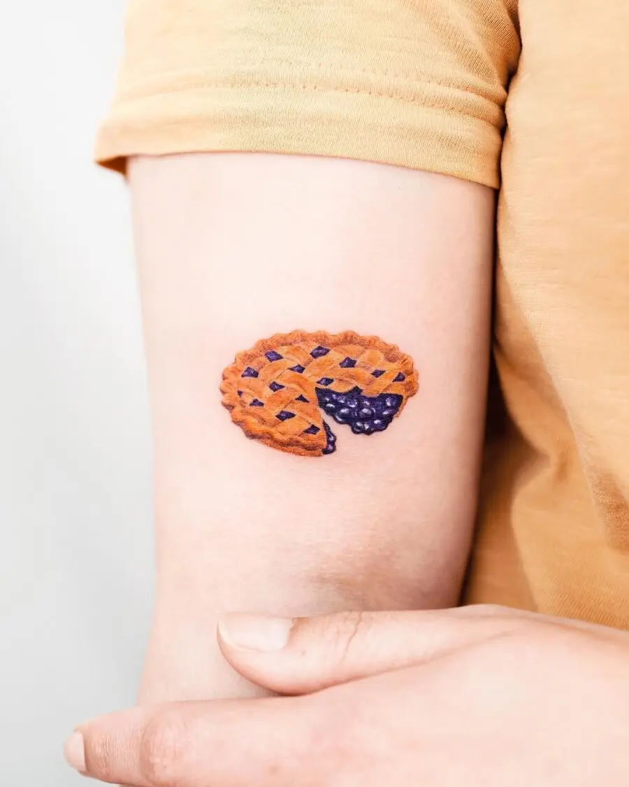 Realistic Blueberry Pie Tattoo on Forearm