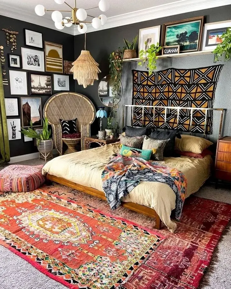 A vibrant bohemian-inspired bedroom decor