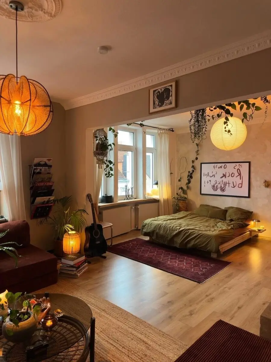 A warm and inviting boho bedroom space