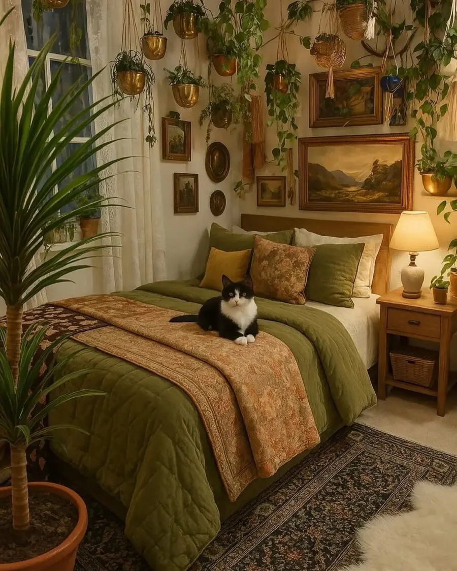 Charming boho bedroom with earthy tones