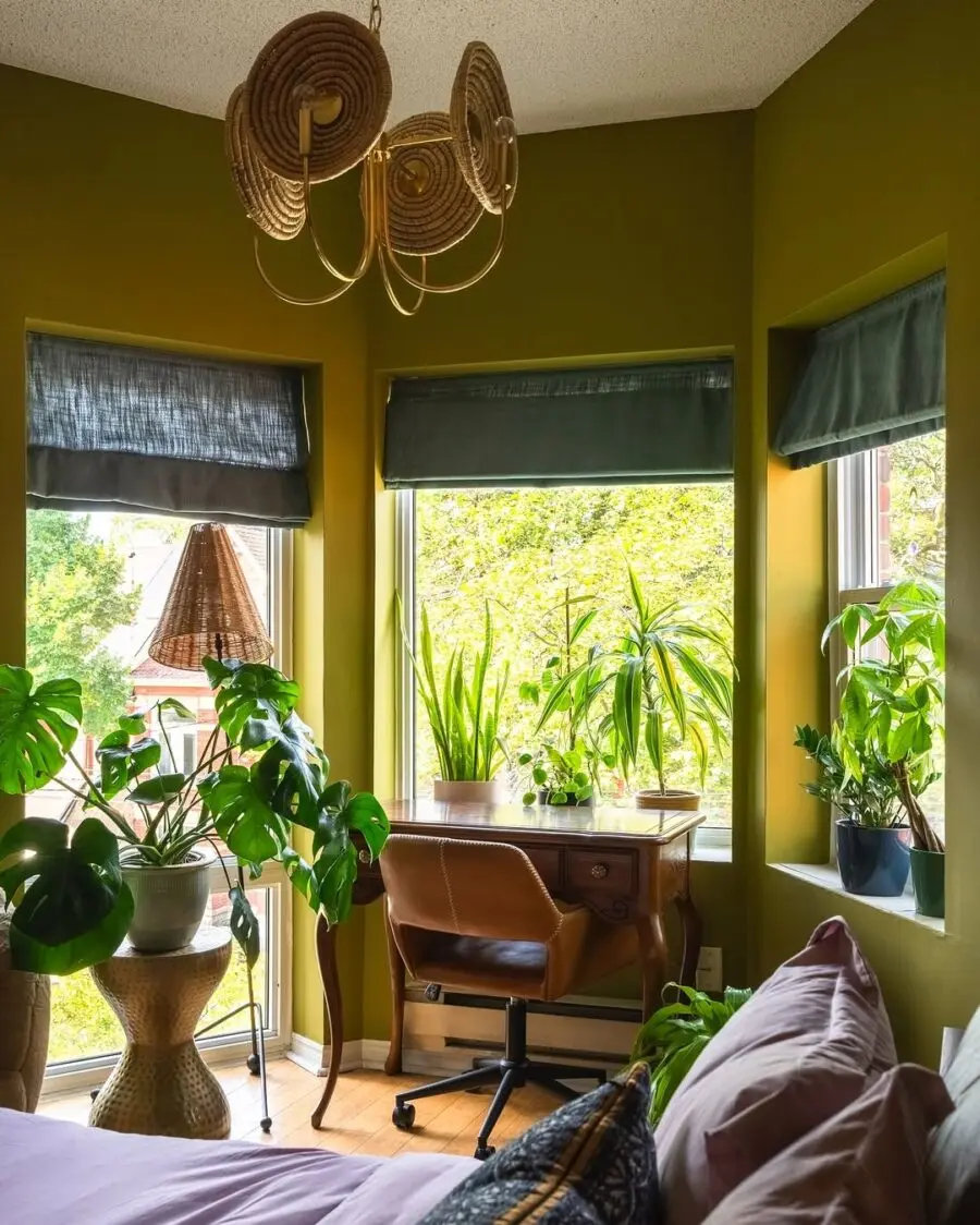 Cozy boho nook with vibrant greenery