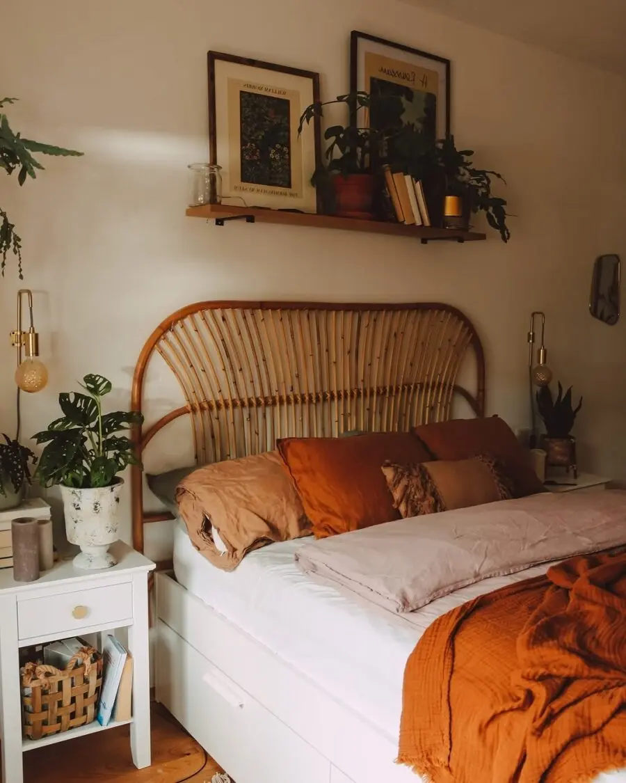Charming boho bedroom with earthy tones and textures