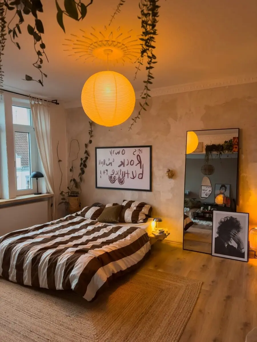 Cozy boho bedroom with natural accents
