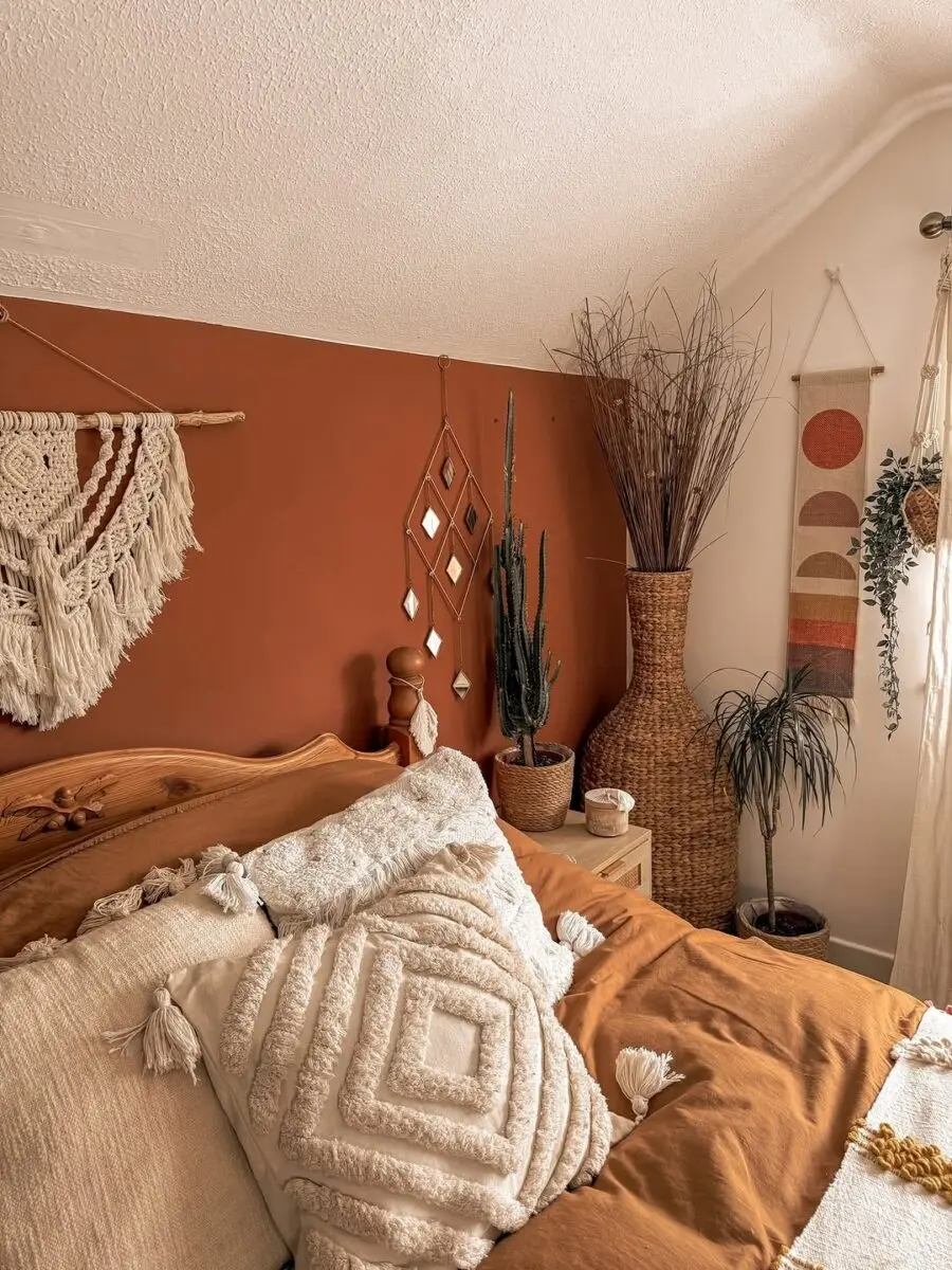Cozy boho vibes with earthy tones and textures