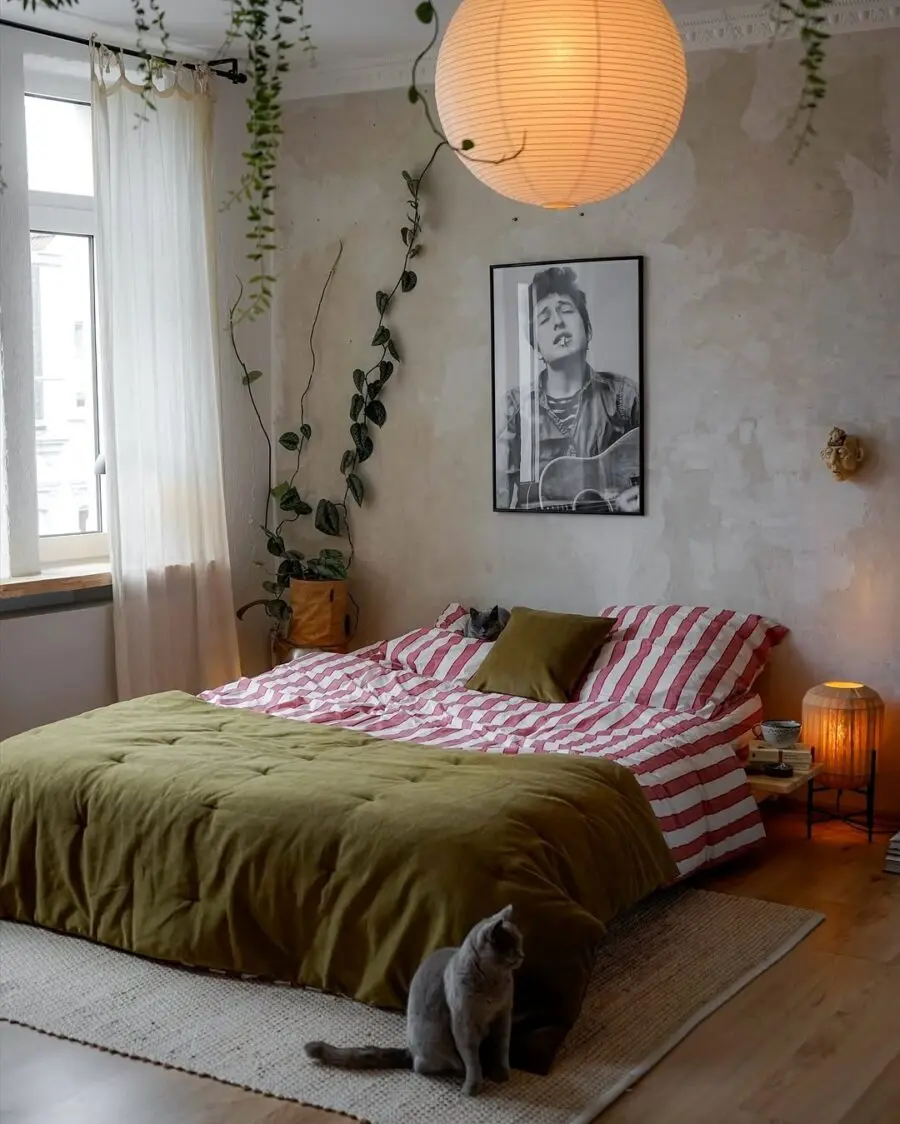 Cozy boho bedroom with textured accents
