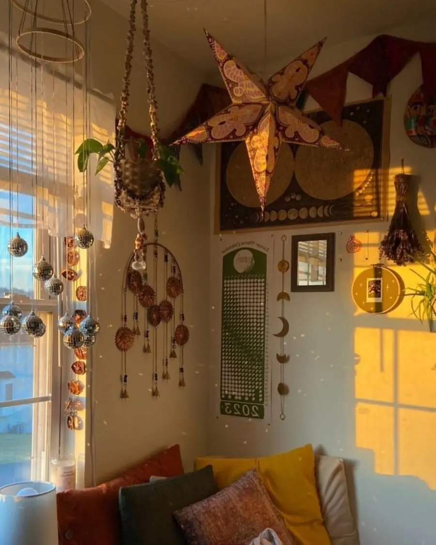 Radiant boho decor with warm sunlight accents