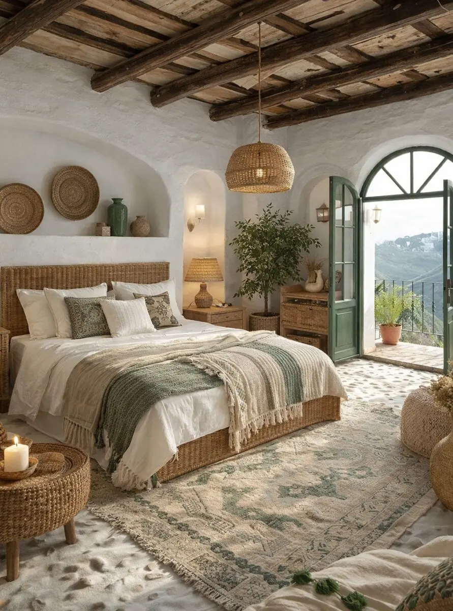 Charming boho bedroom with natural accents