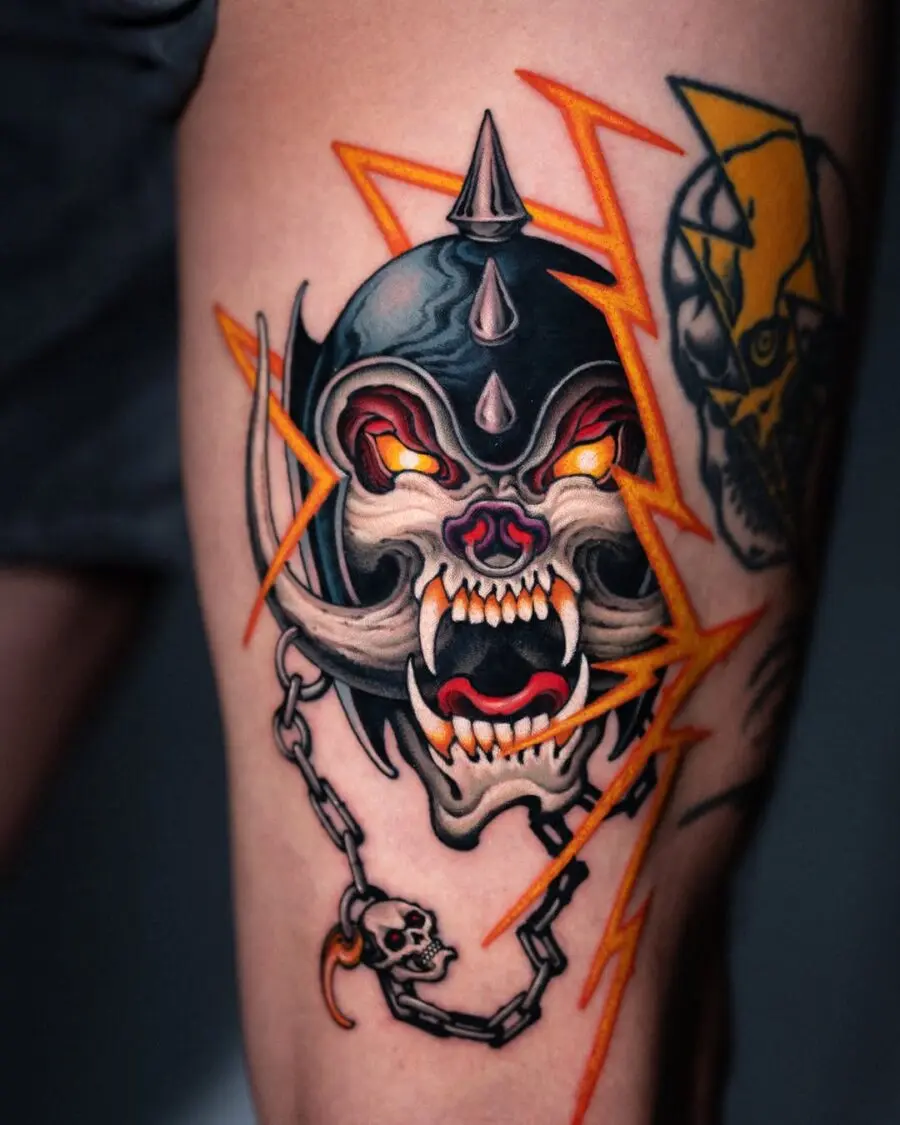 Dramatic Skull Tattoo with Lightning Effects