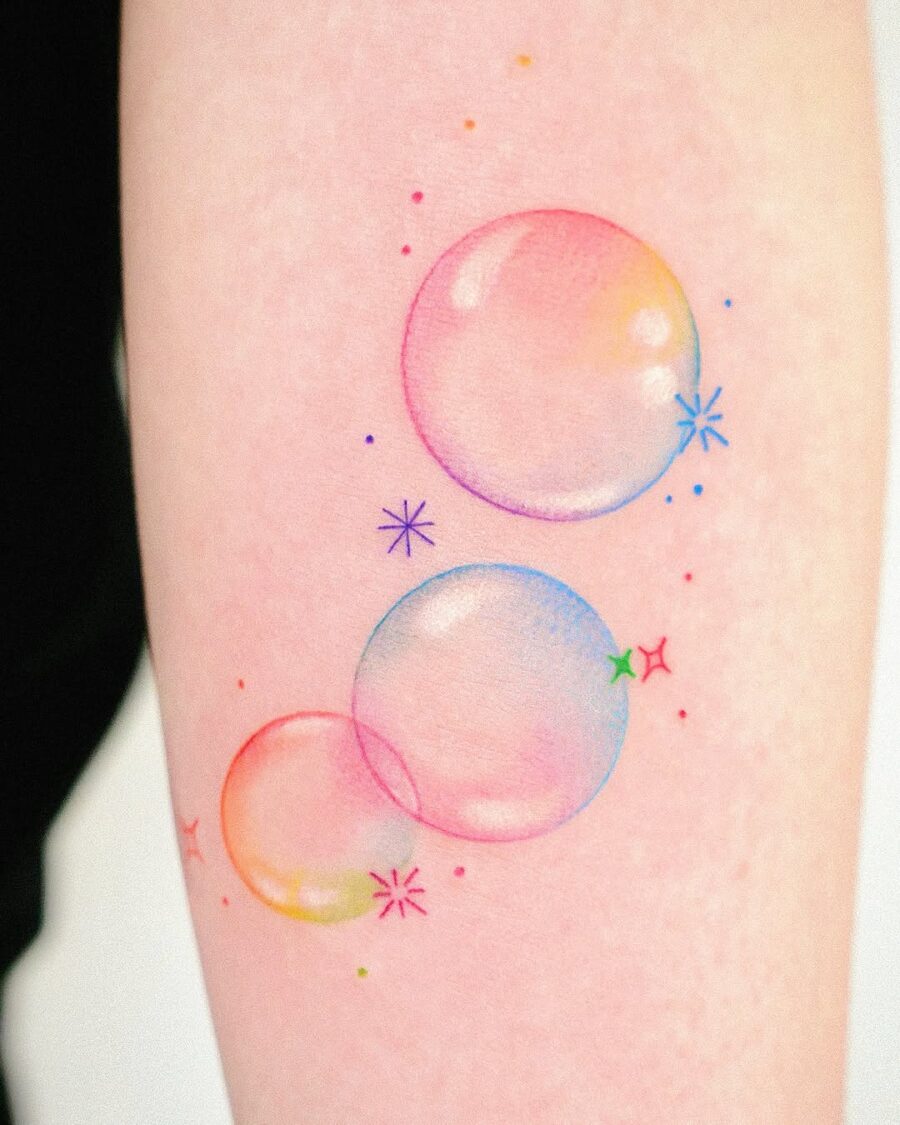 Whimsical bubble tattoo in vibrant colors