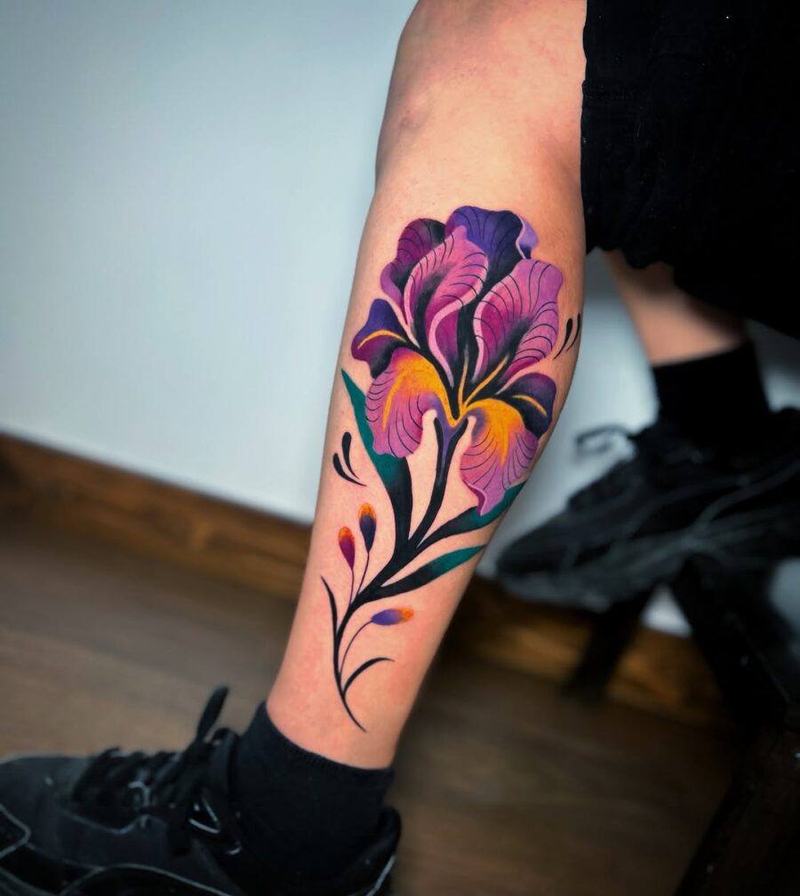 Vibrant floral tattoo with rich colors