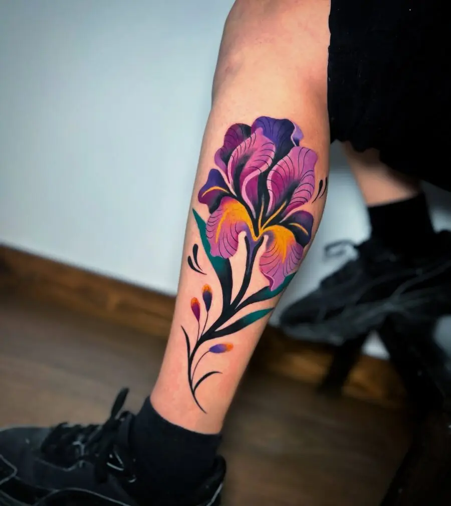 Vibrant floral tattoo with rich colors