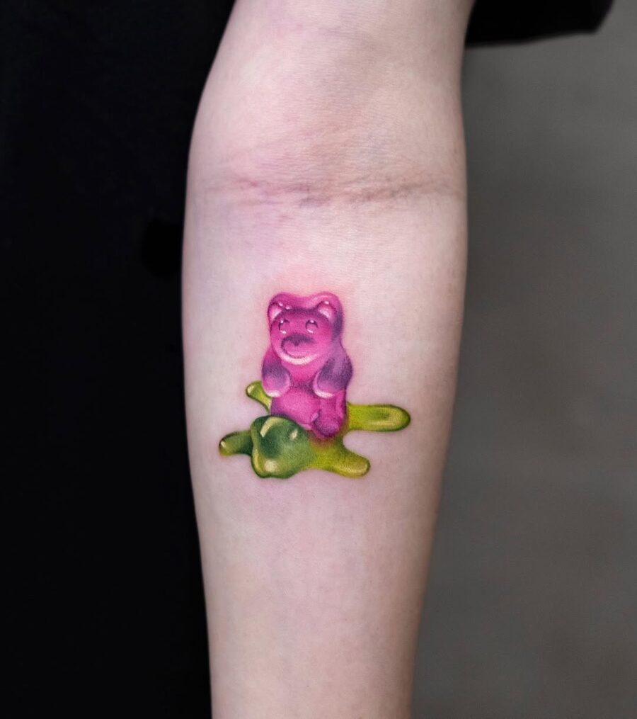 Vivid Gummy Bear Tattoo on Forearm