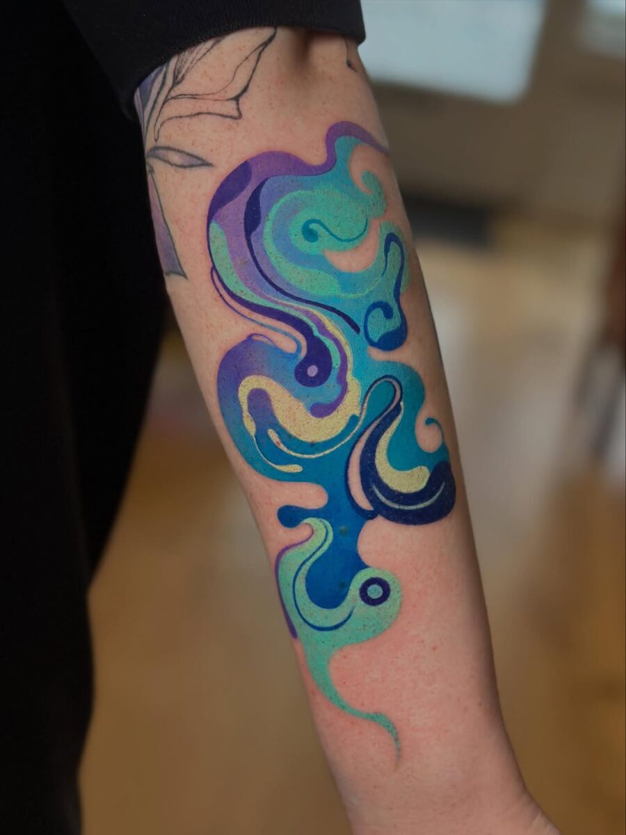 Vibrant wavy patterns create a whimsical vibe