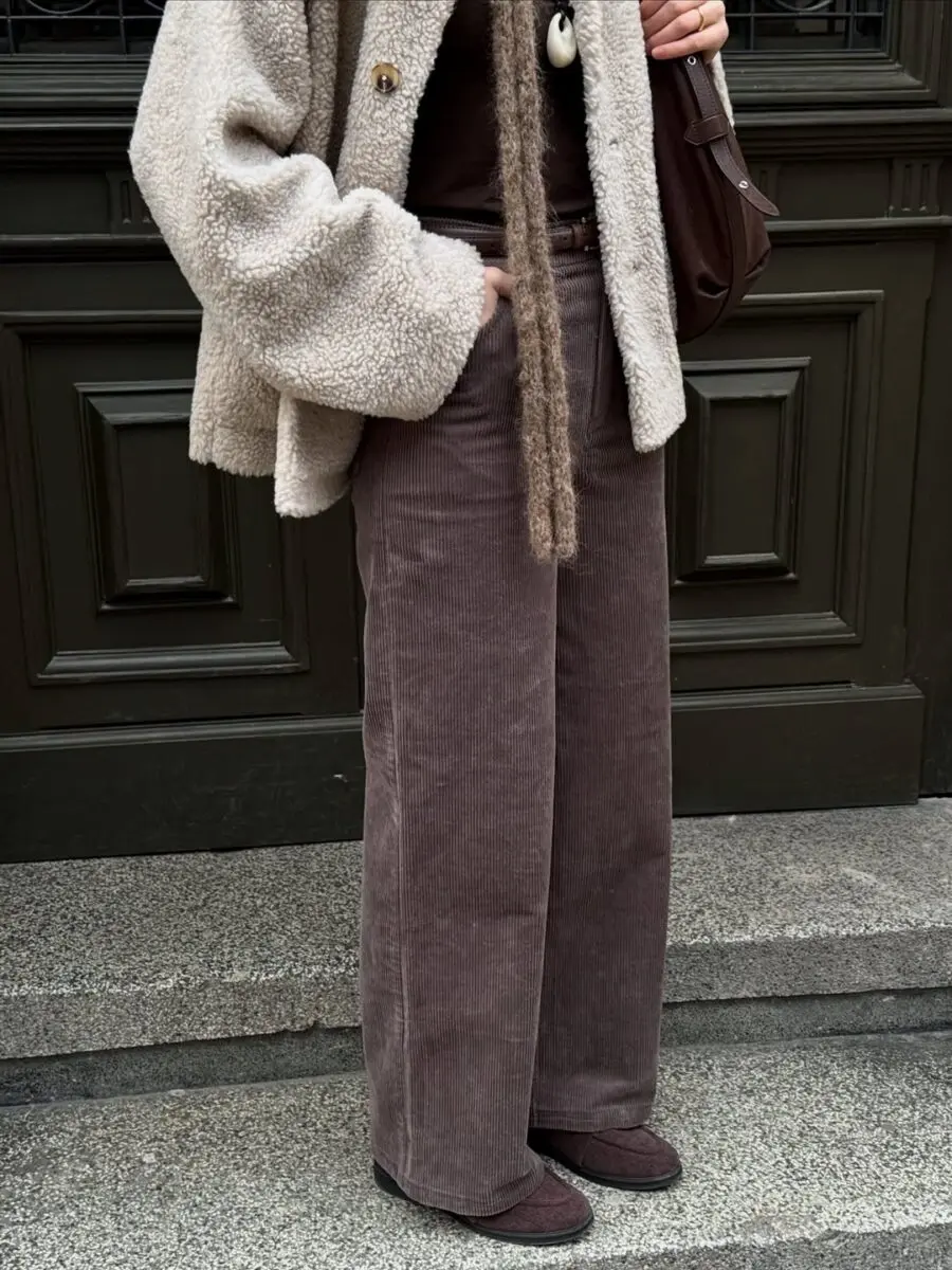 Cozy Brown Corduroy Pants For Winter Wear
