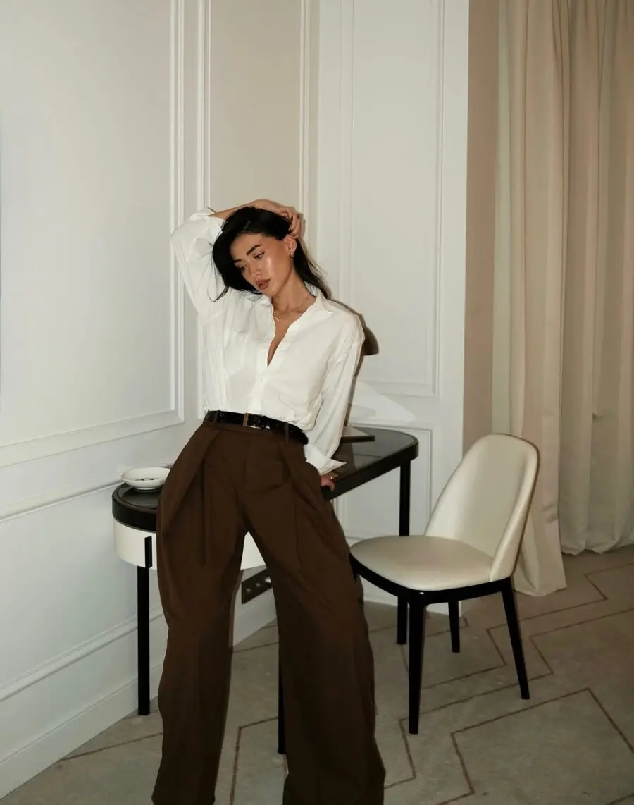 Chic and elegant brown pants outfit inspiration