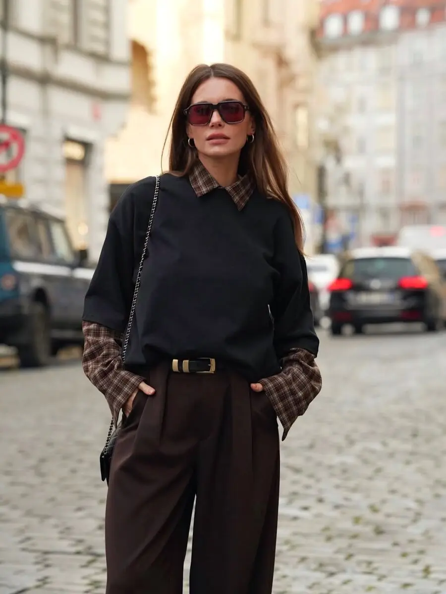 Chic street style with brown pants ensemble