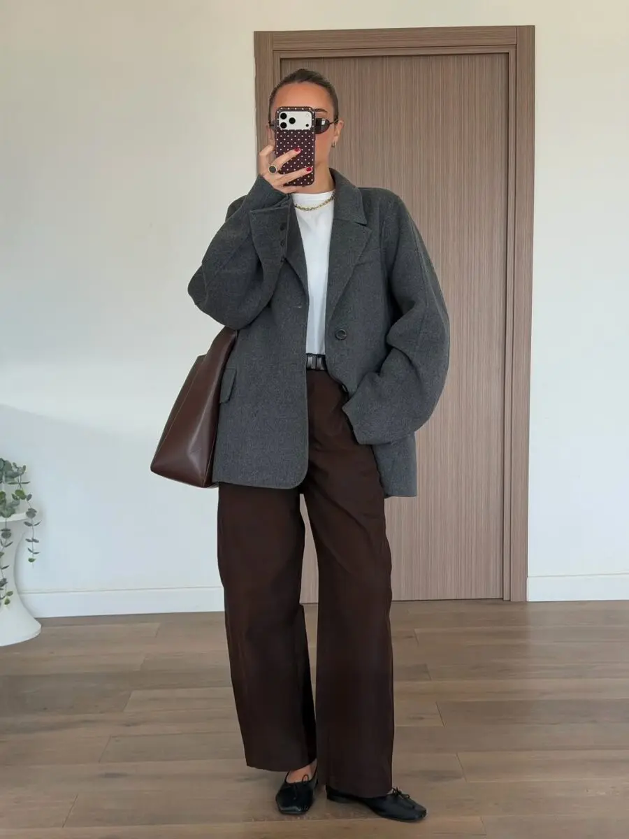 Chic Brown Pants Ensemble with Outerwear