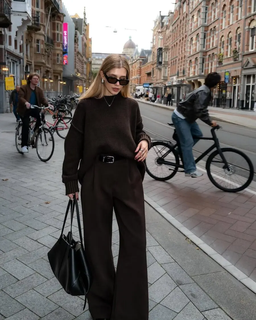 Chic street style featuring brown pants vibes