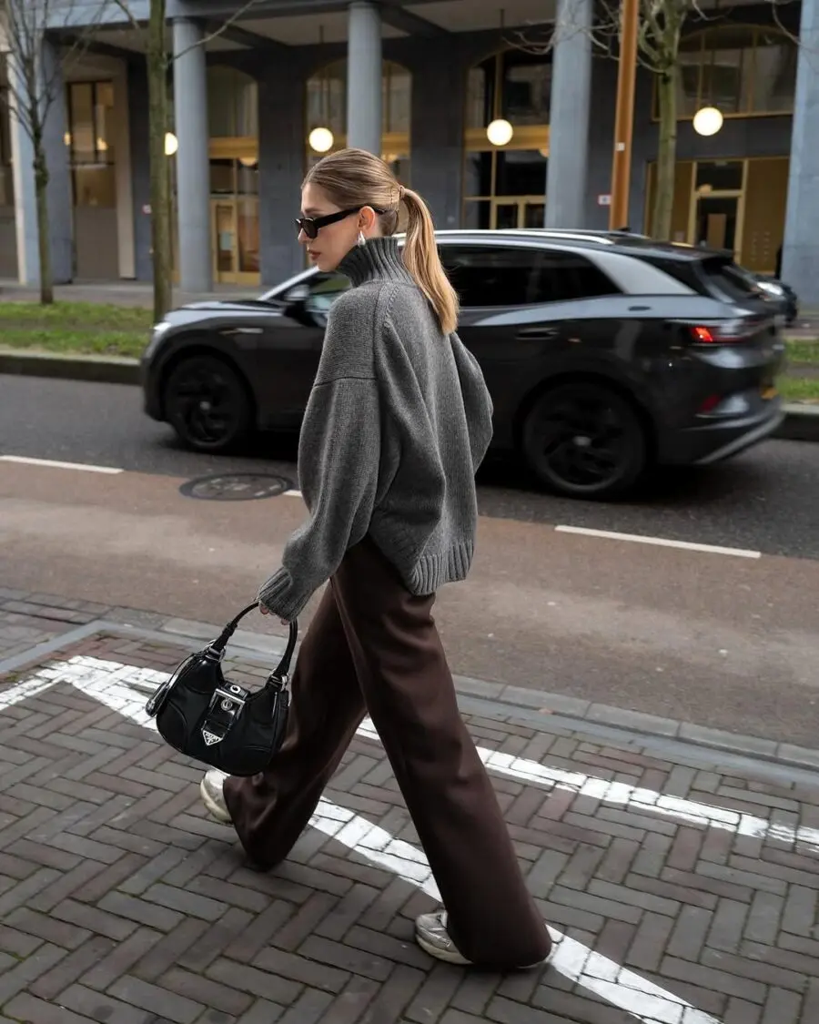 Chic brown pants styled for urban outings