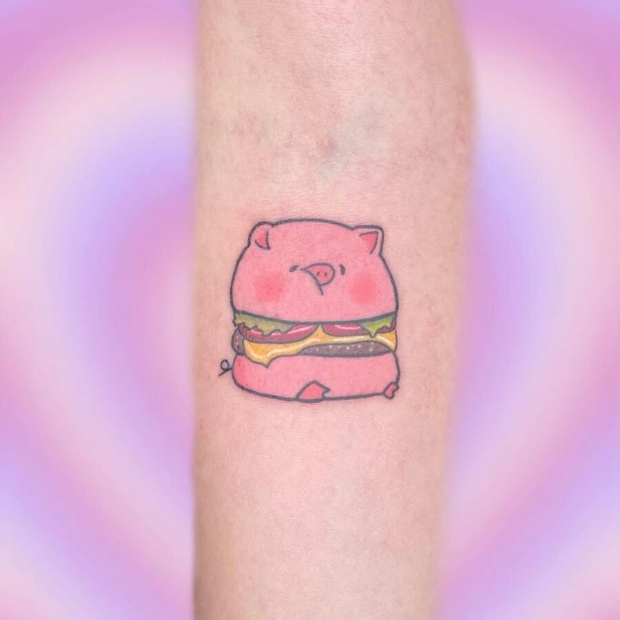 Adorable Pig Burger Tattoo with Playful Vibes