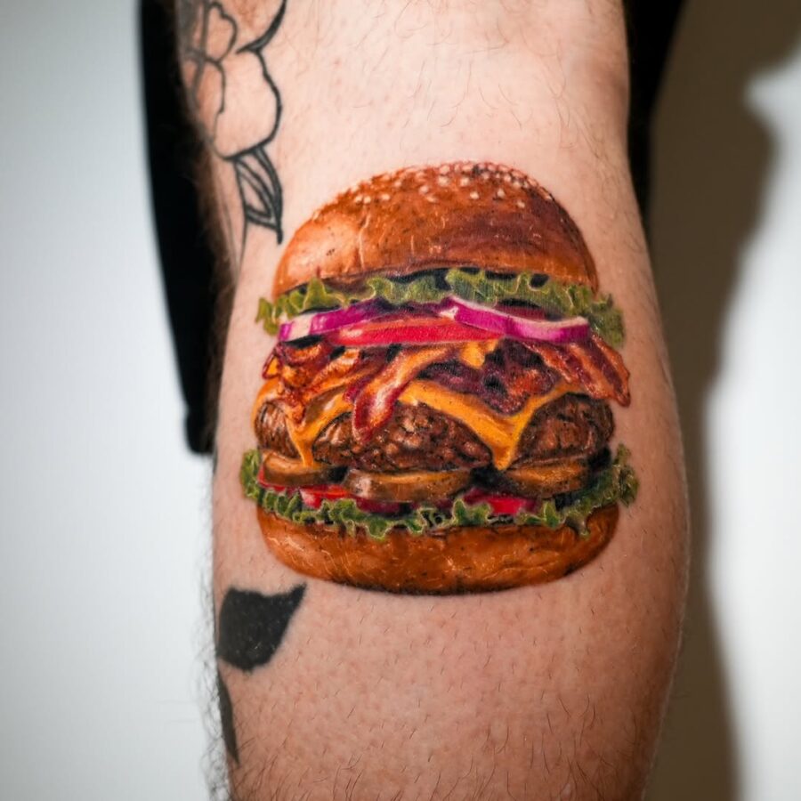 Savor the details of this juicy burger tattoo