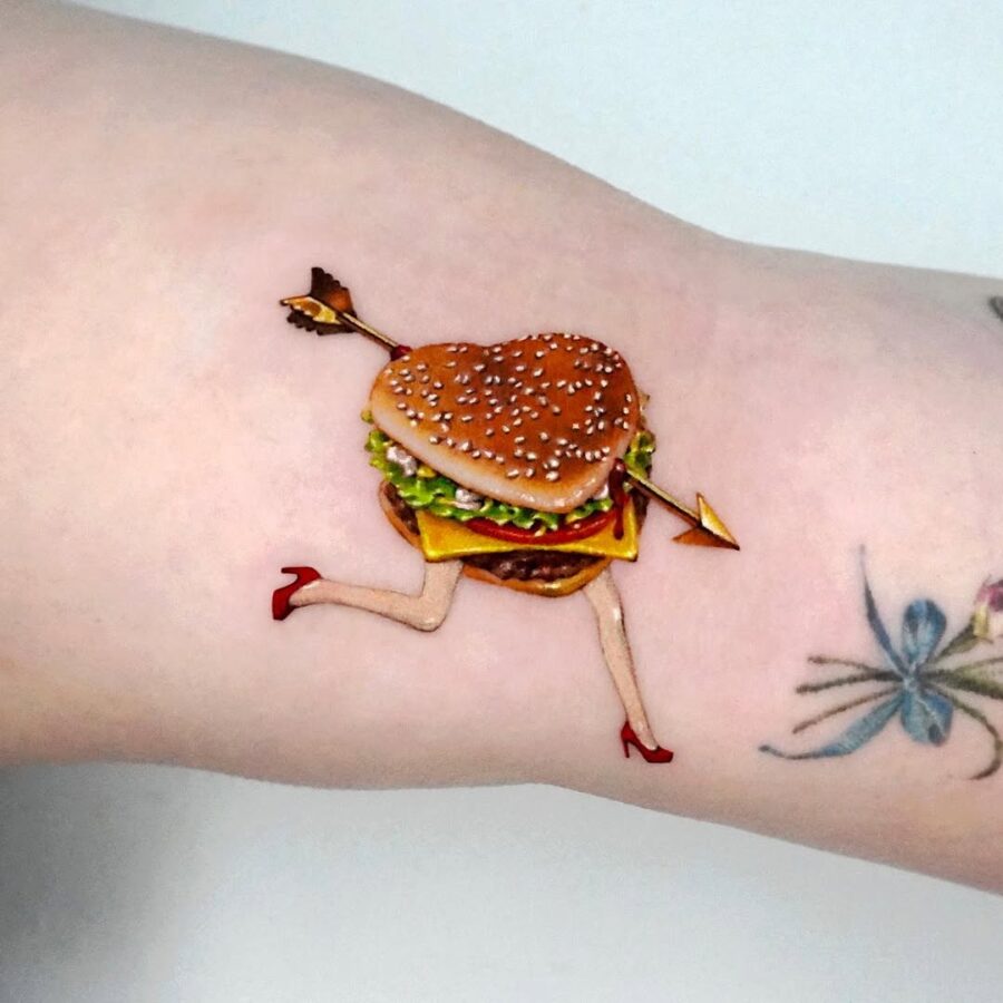 A playful take on burger tattoo art