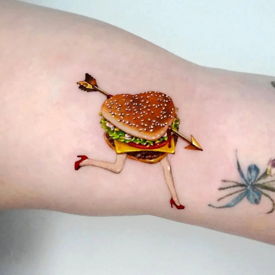A playful take on burger tattoo art