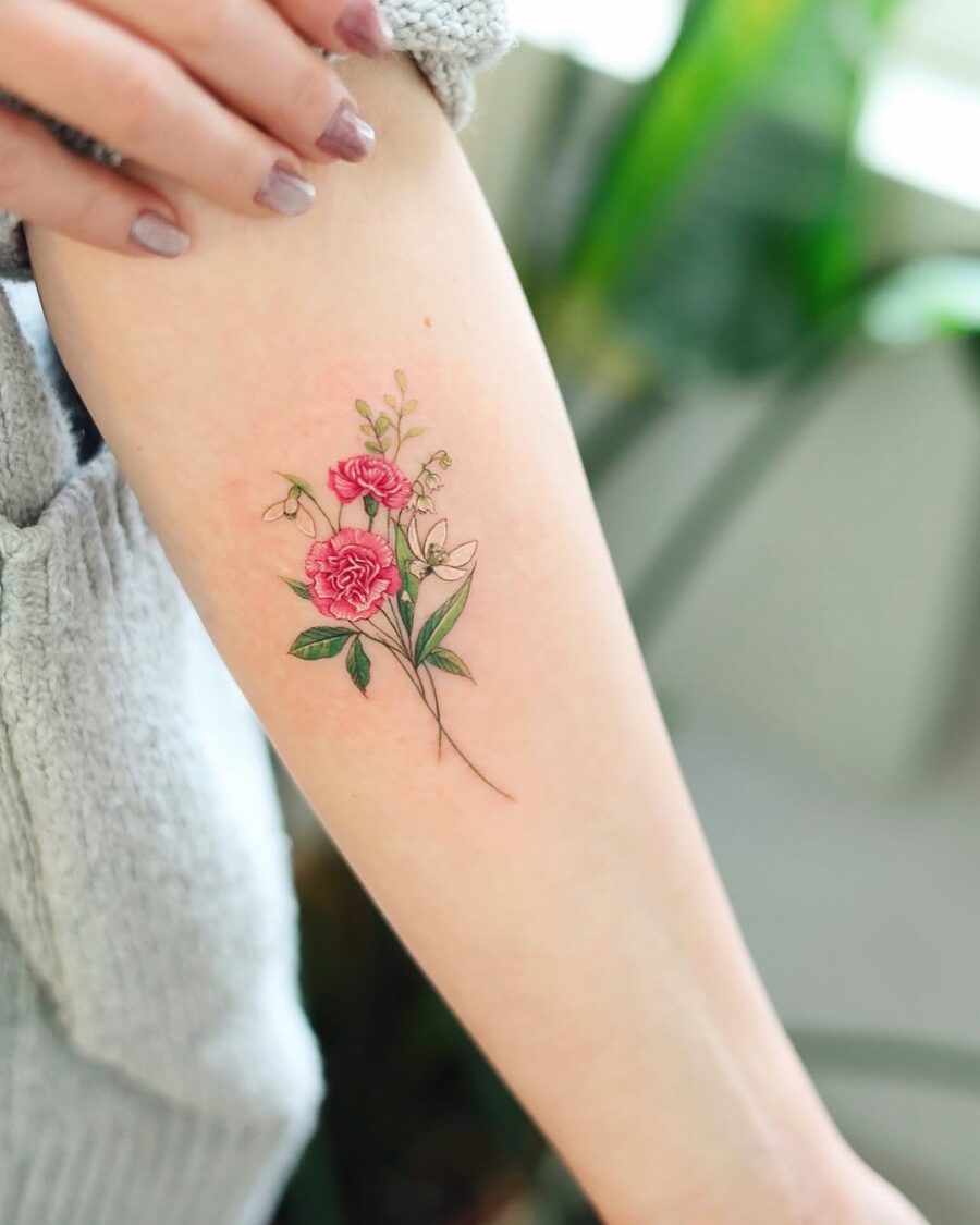 Stunning Carnation Tattoo with Floral Elements
