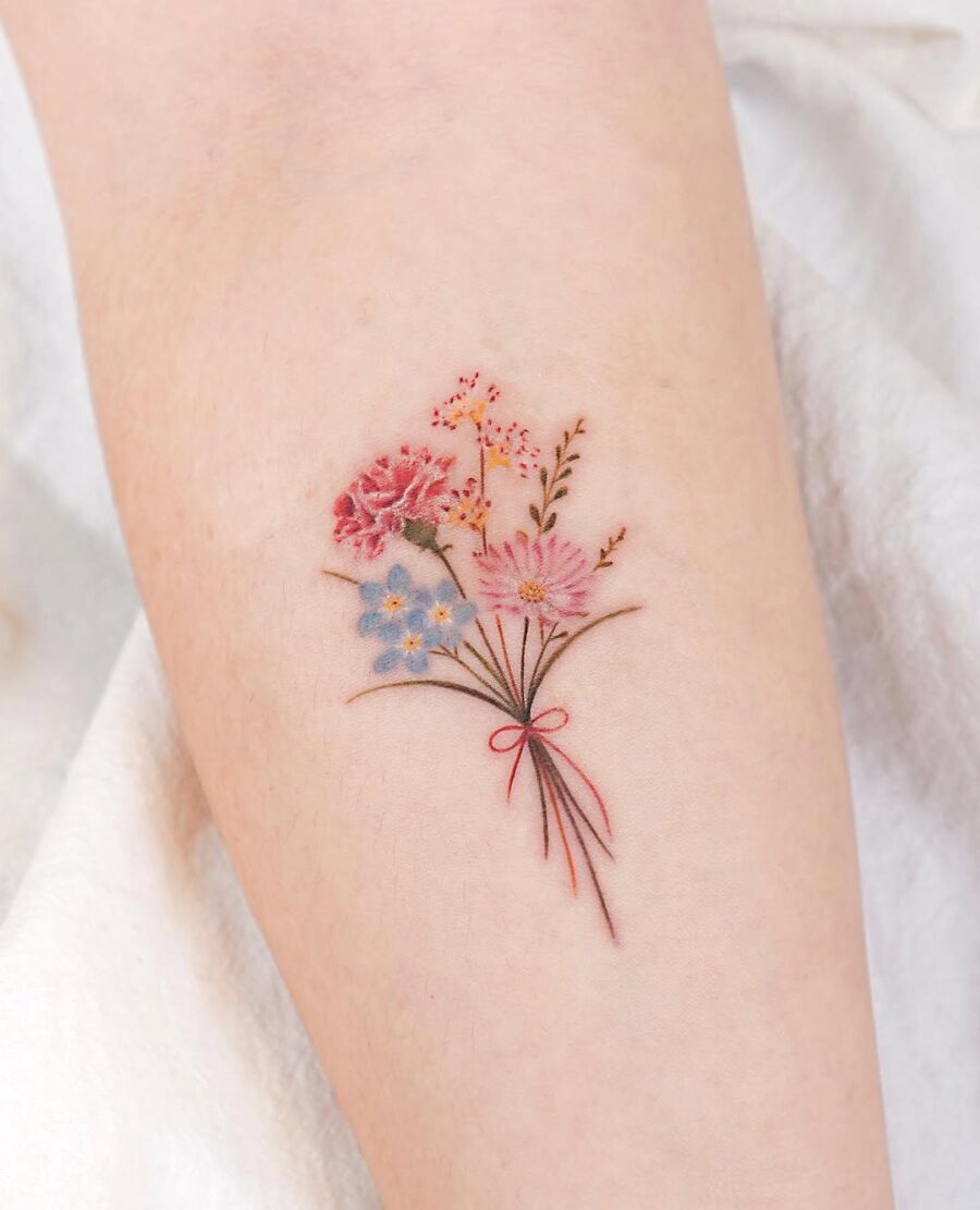 Charming bouquet of colorful carnation tattoos