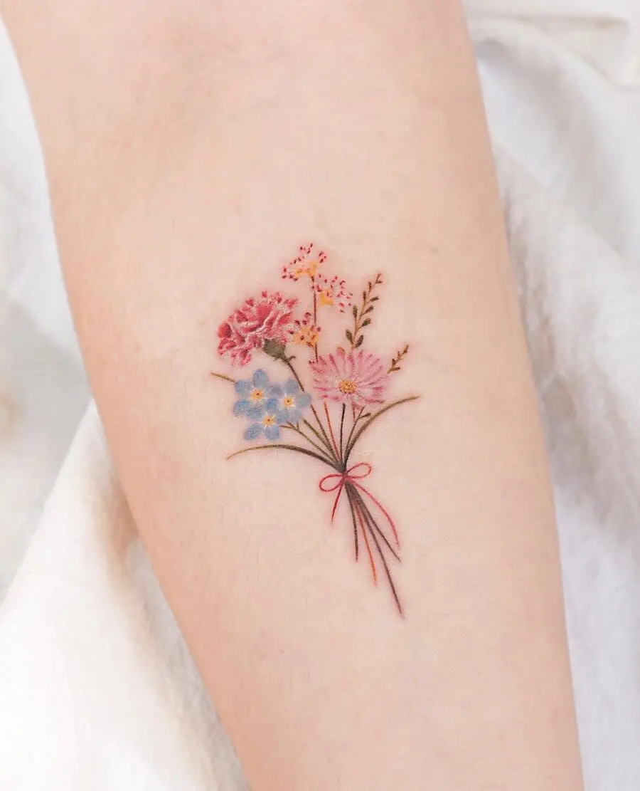 Charming bouquet of colorful carnation tattoos