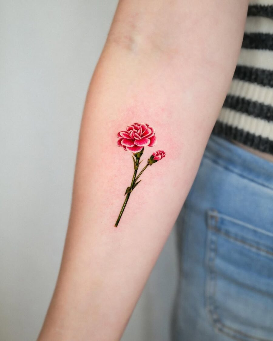 Elegant Carnation Tattoo on Forearm