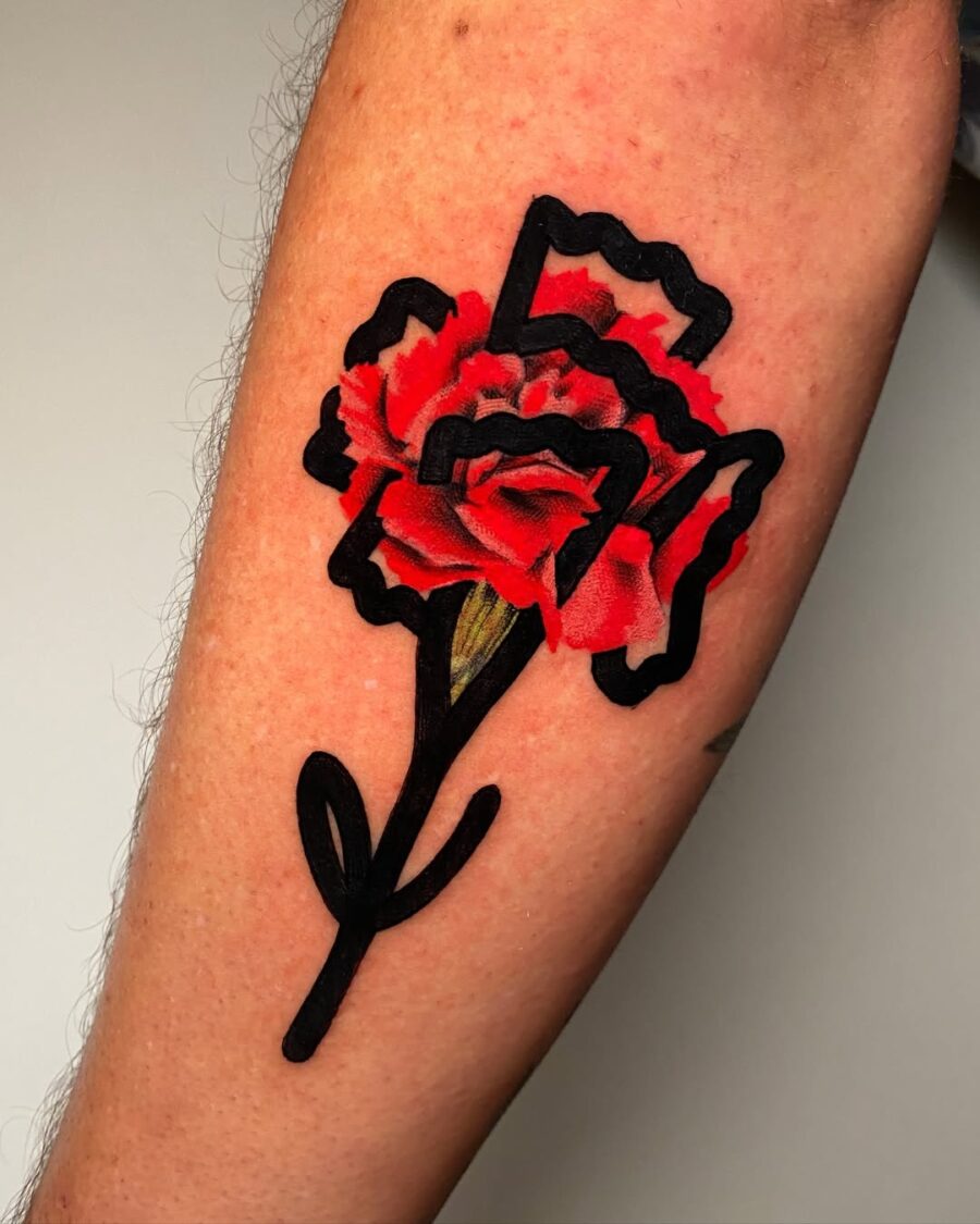 Bold and vibrant carnation tattoo in black ink