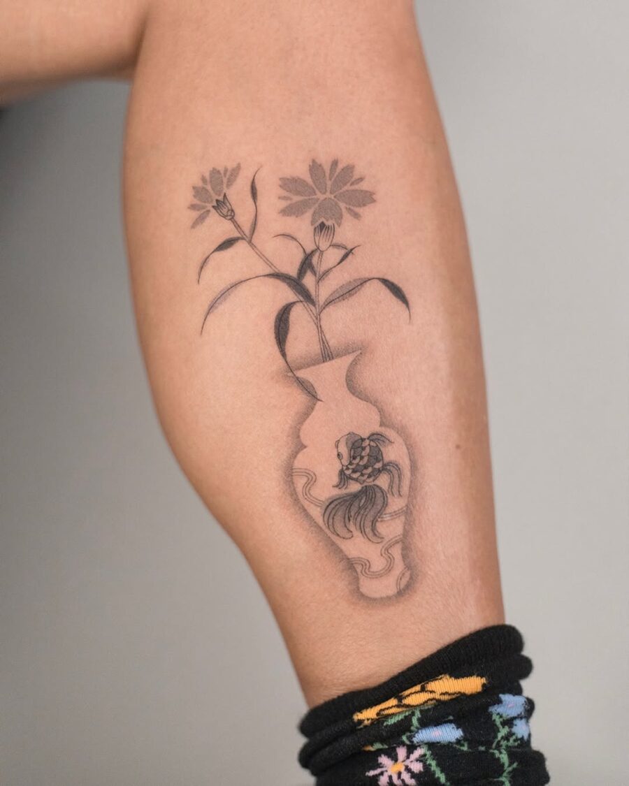 Elegant vase inked with delicate flowers
