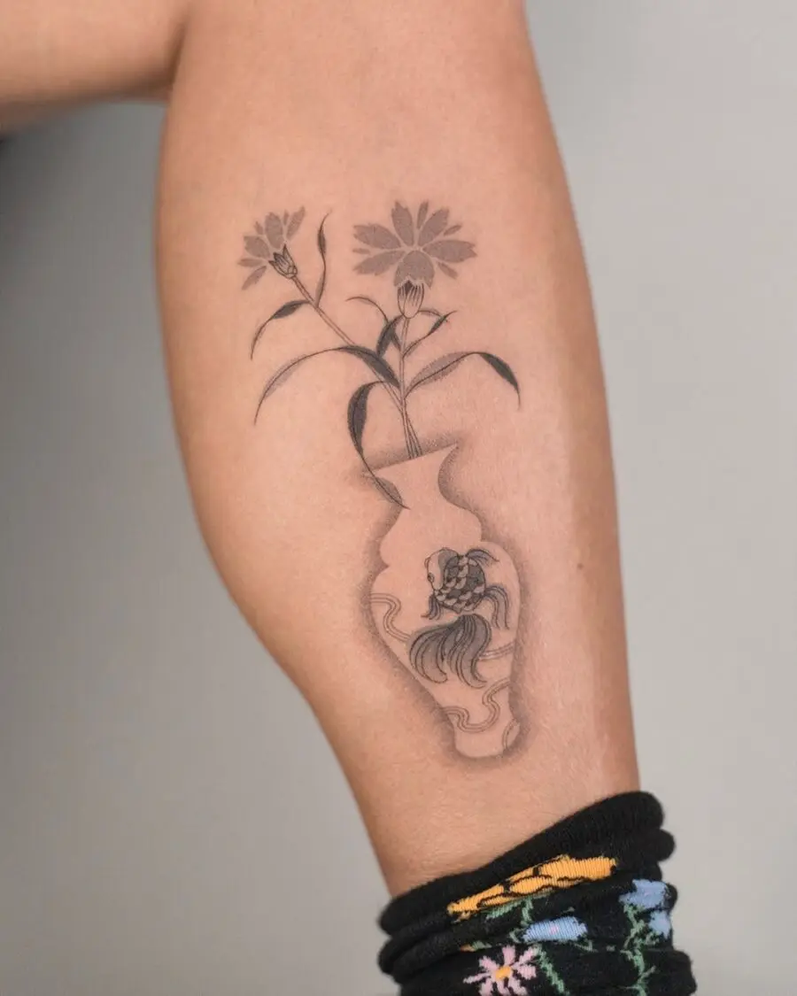 Elegant vase inked with delicate flowers