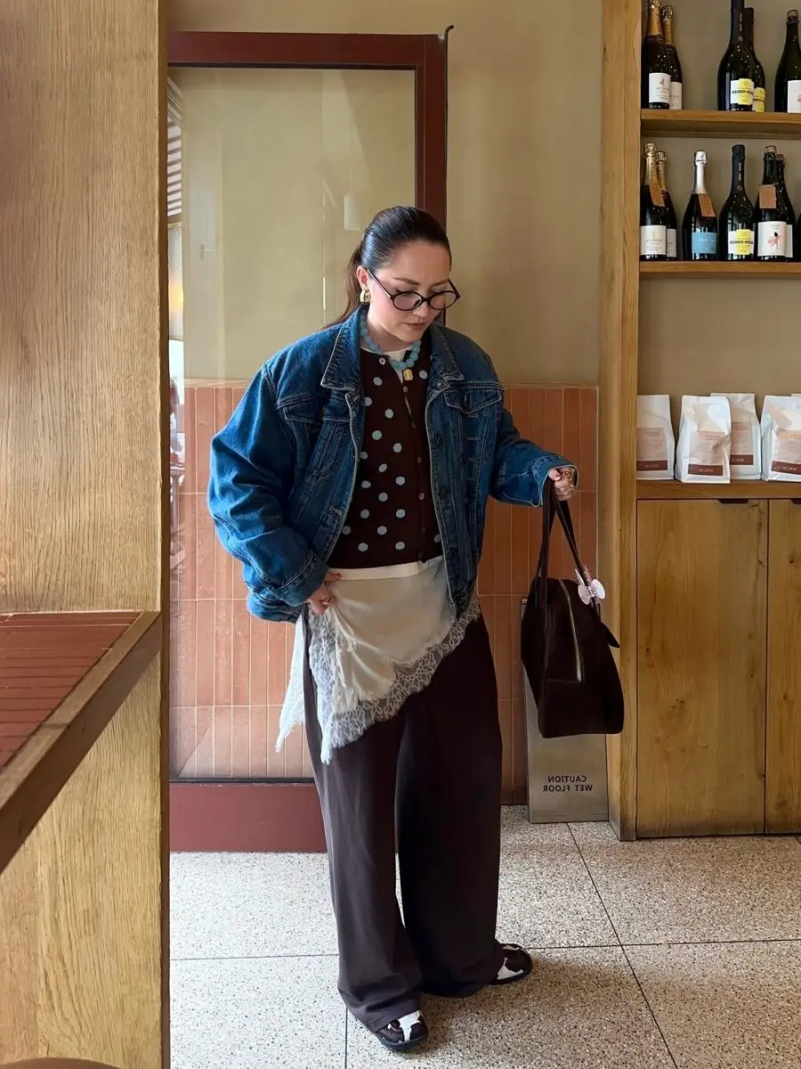 Chic denim and playful polka dot layers