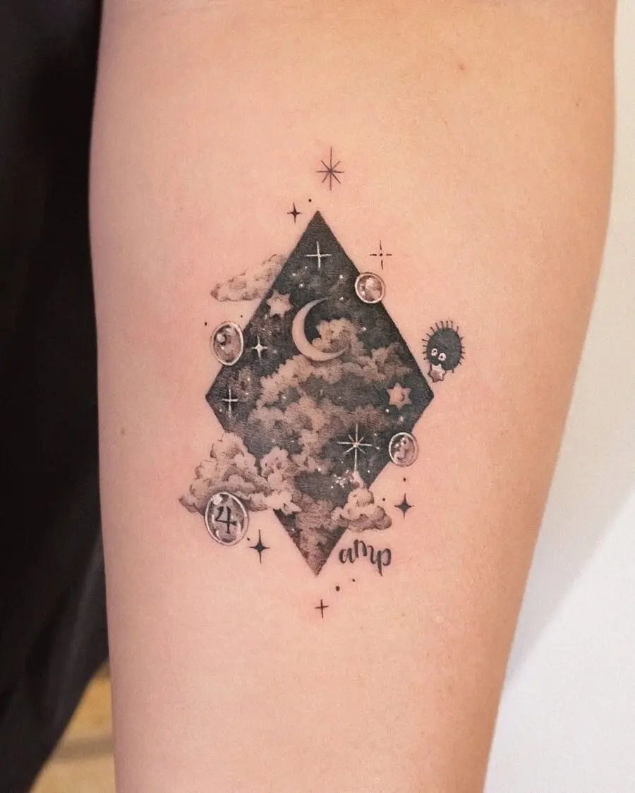 Dreamy celestial tattoo design with mystical elements