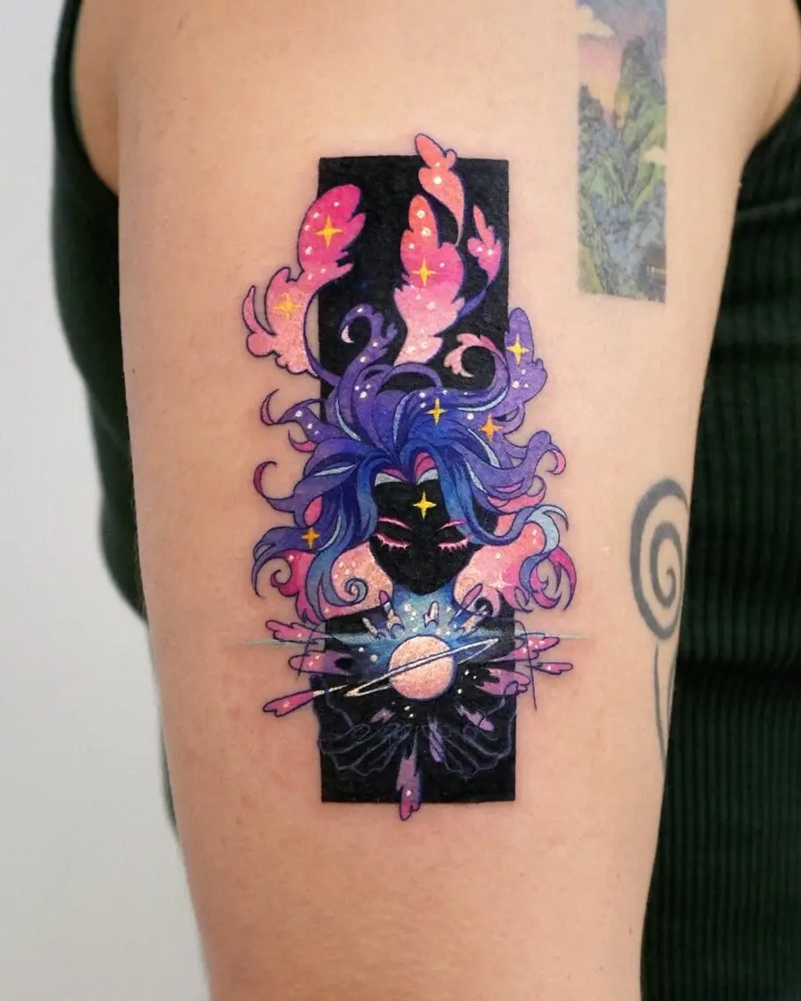 Dreamy cosmic tattoo of a cosmic woman