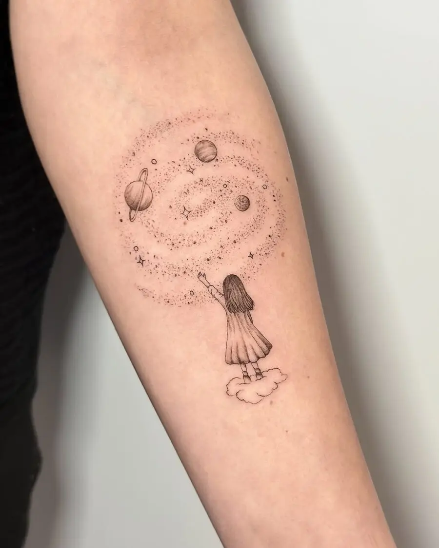 Enchanting celestial tattoo with a dreamy aesthetic