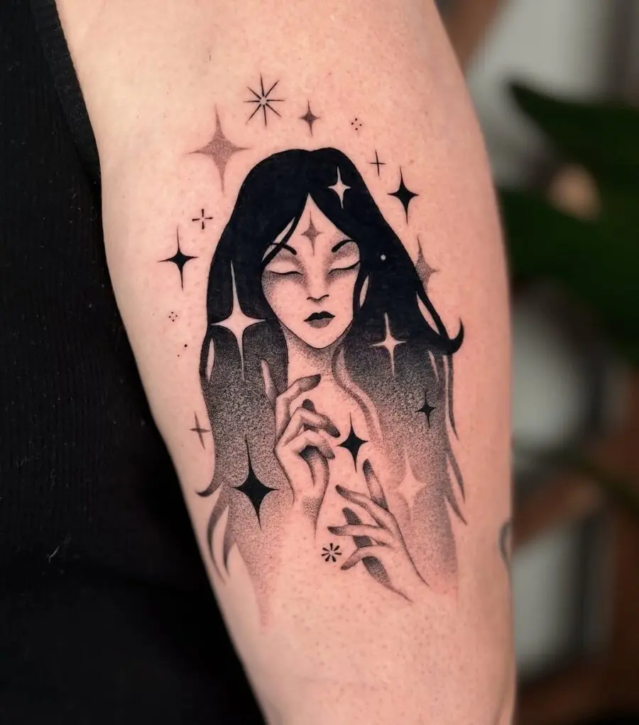 Mystical woman surrounded by celestial elements