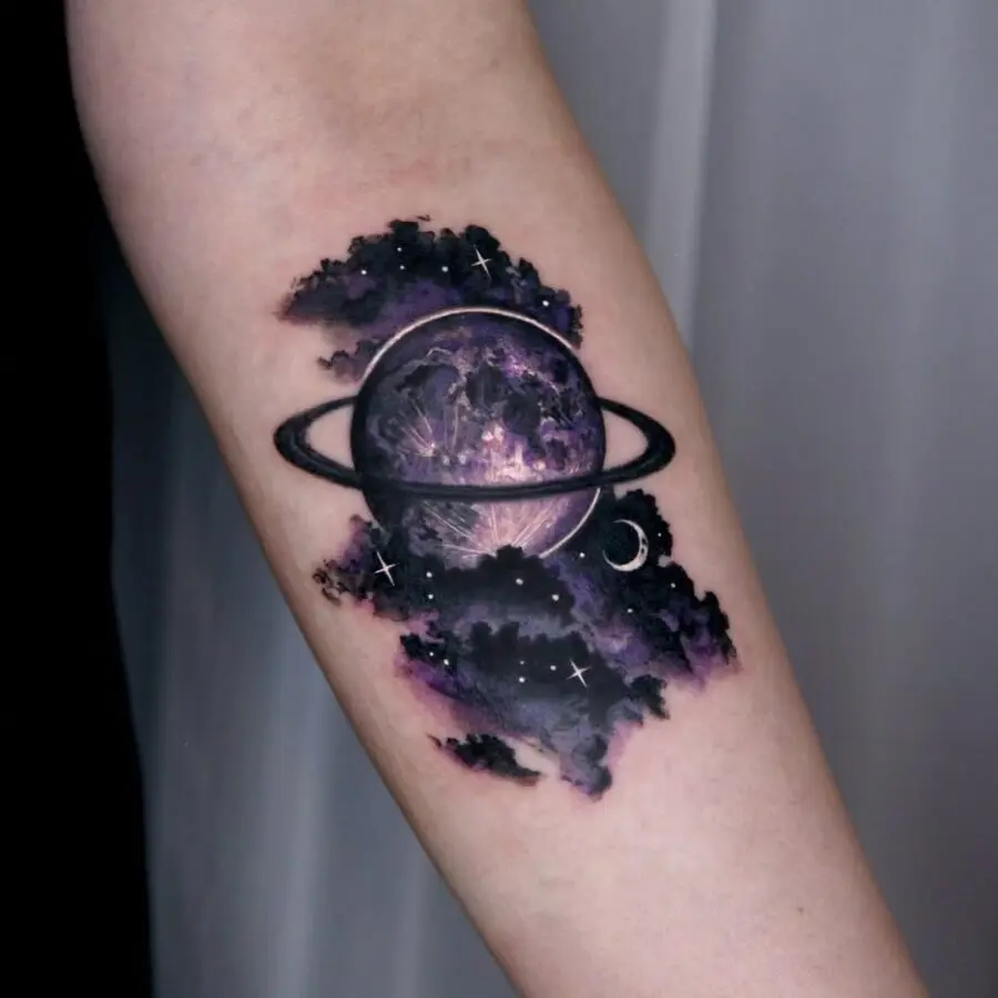 Stunning Saturn Tattoo with Celestial Background