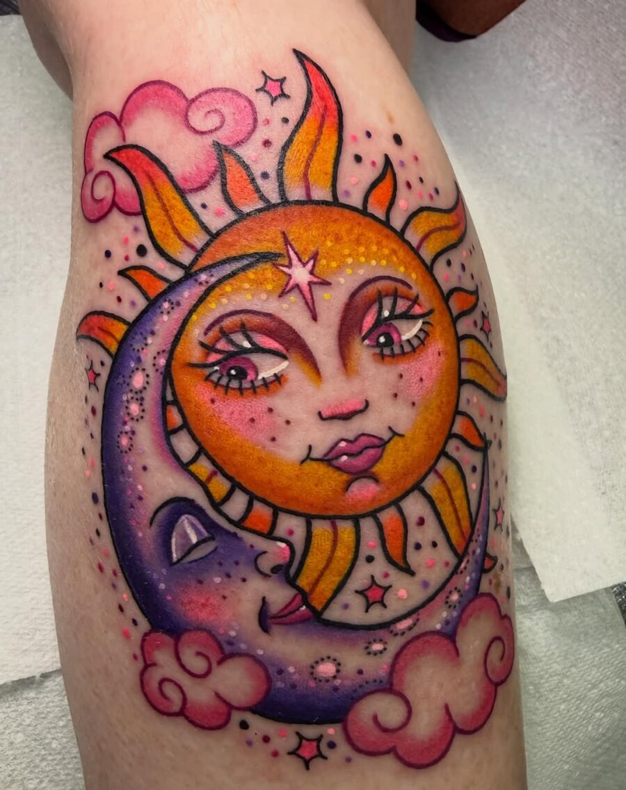 Charming Sun and Moon Celestial Tattoo Design