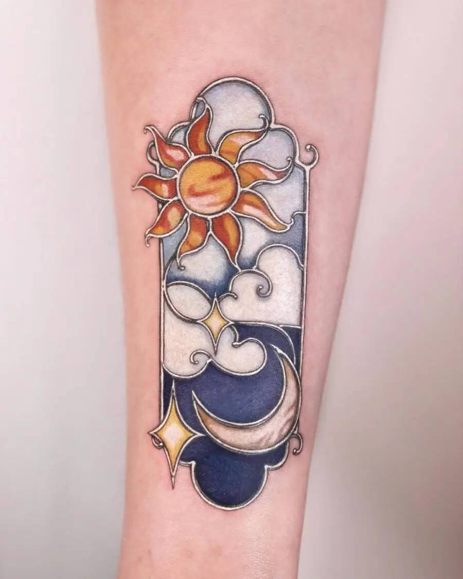 Stunning sun and moon celestial tattoo design
