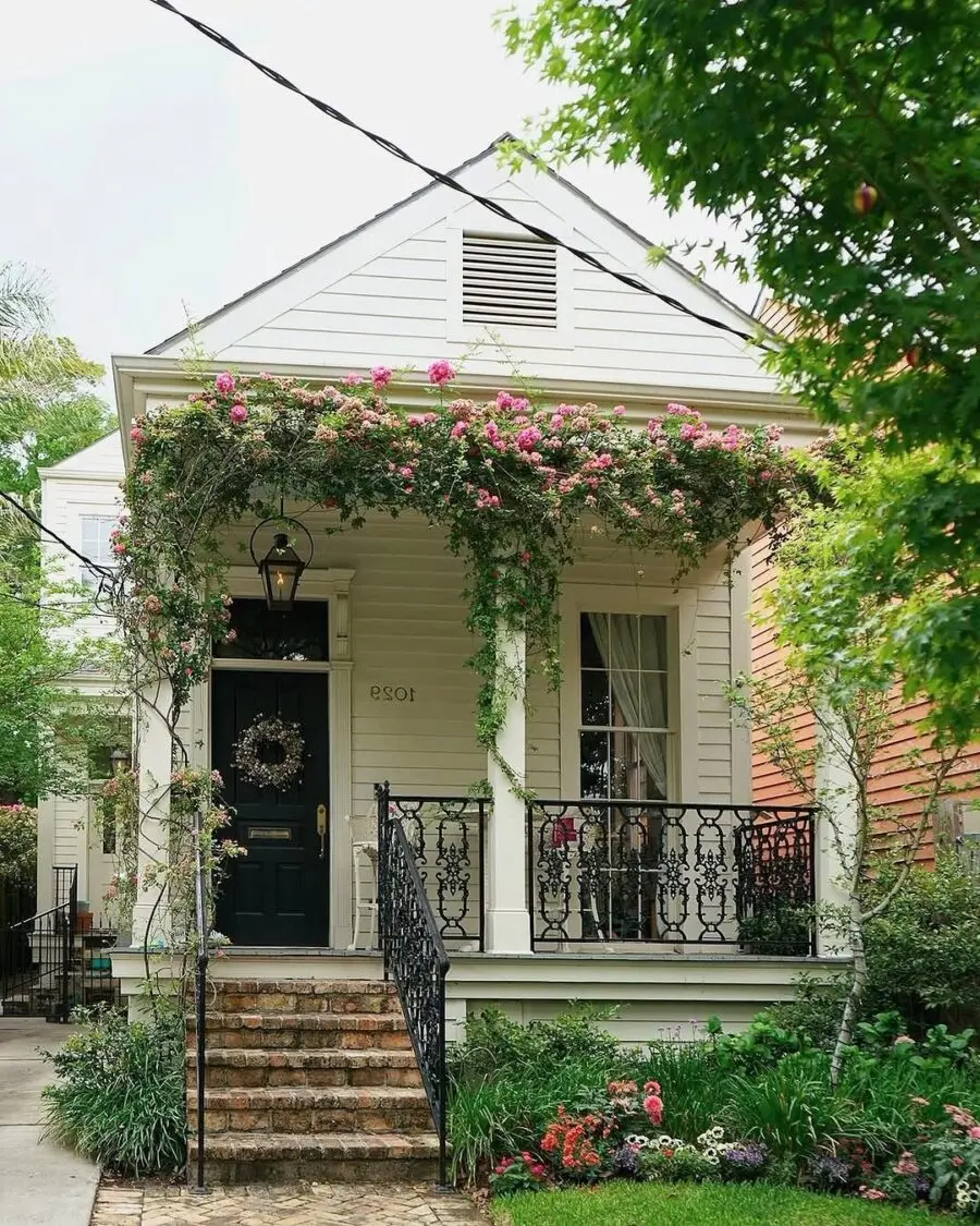 Charming front porch adorned with flowers