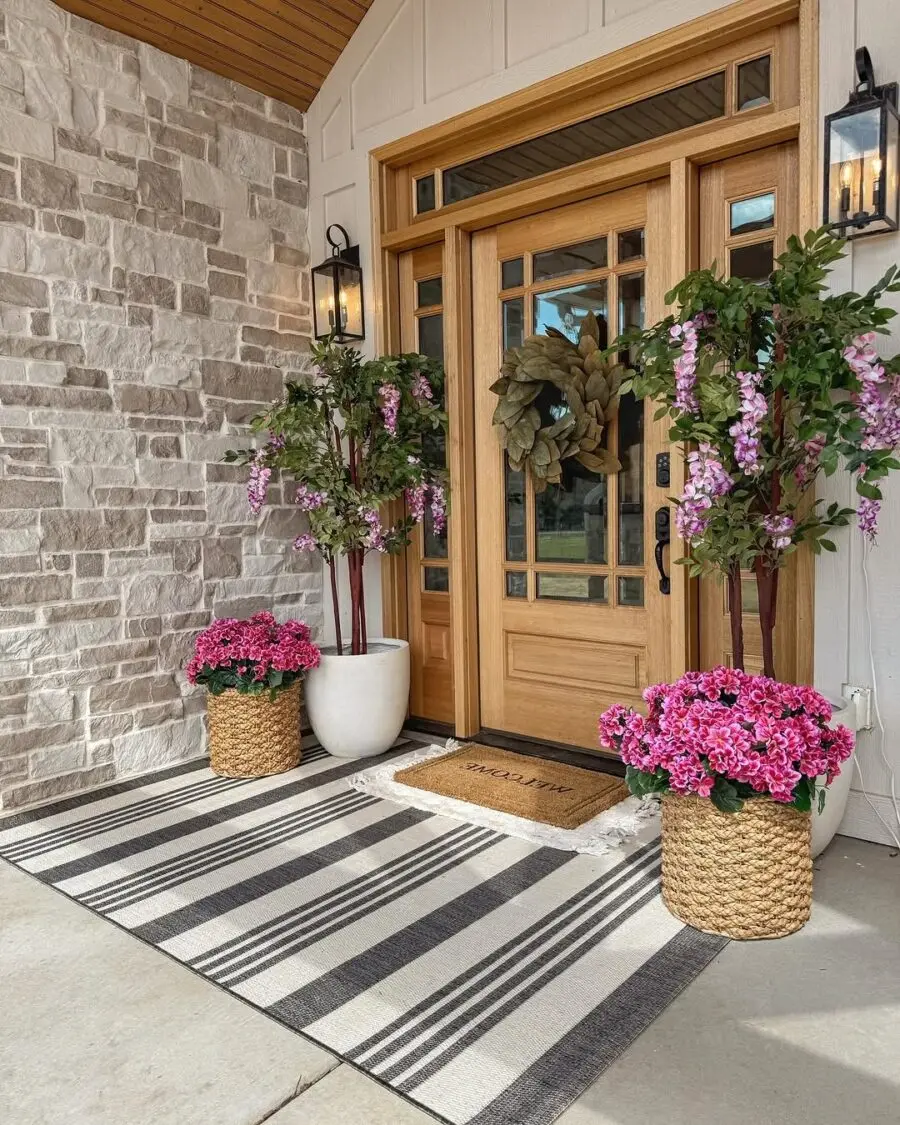 Welcoming porch with vibrant floral accents