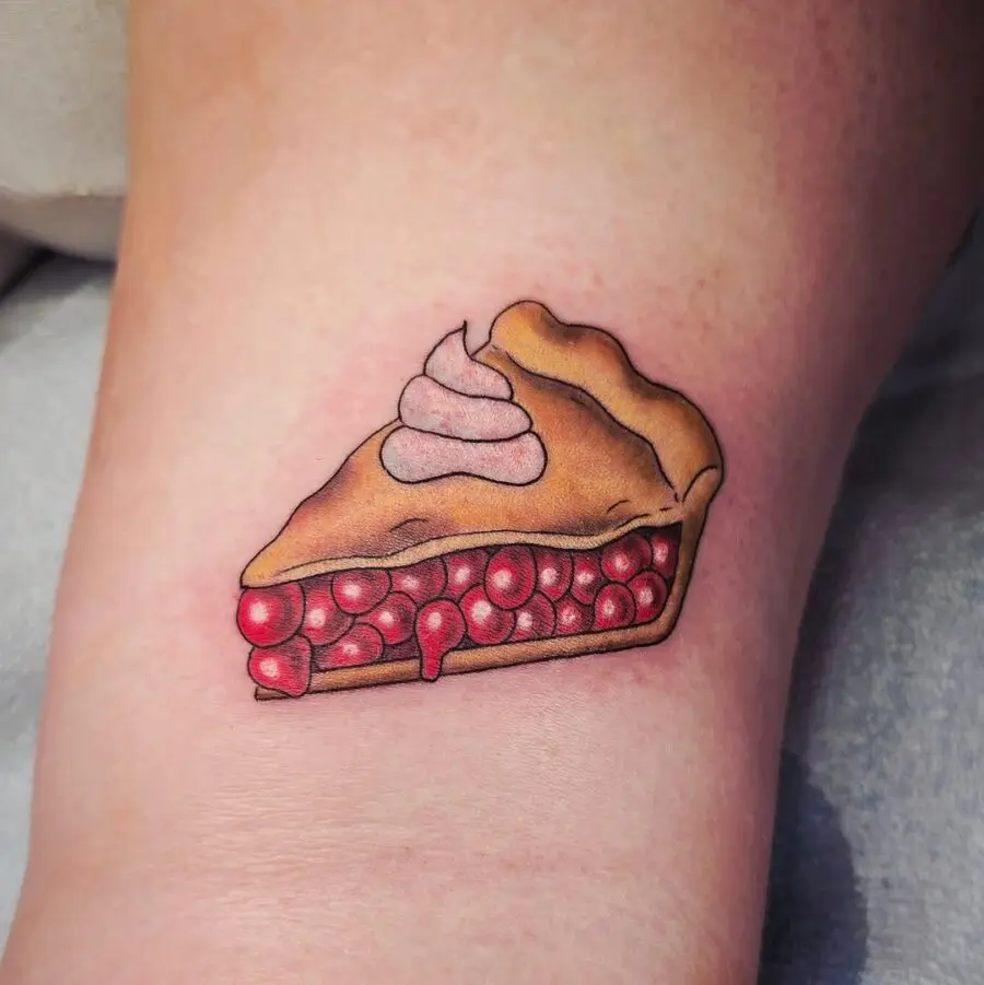 Delightfully colorful cherry pie tattoo design