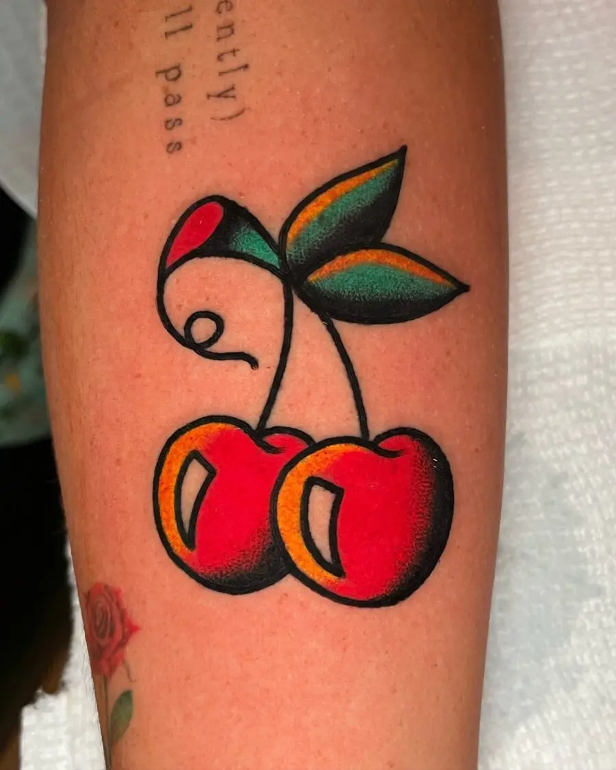 Vibrant Americana Cherry Tattoo Design