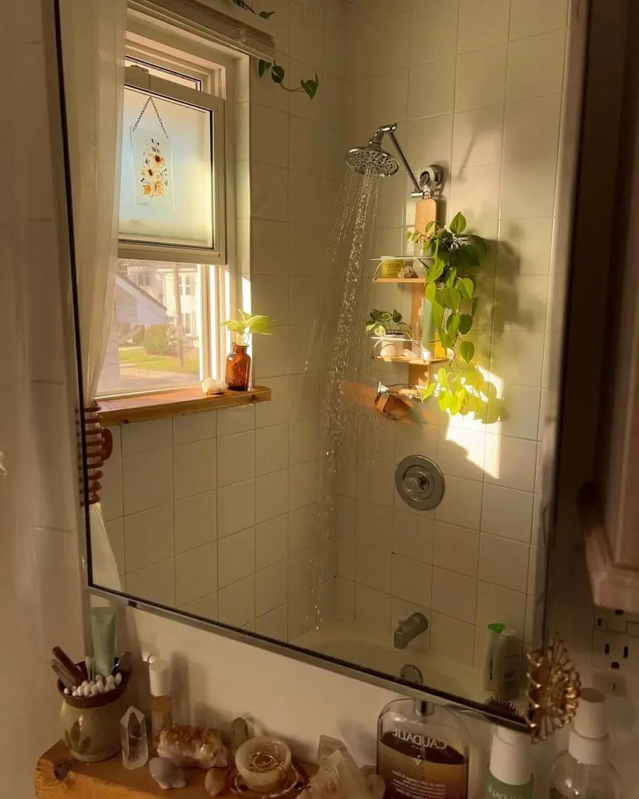 Bright bathroom with natural greenery accents