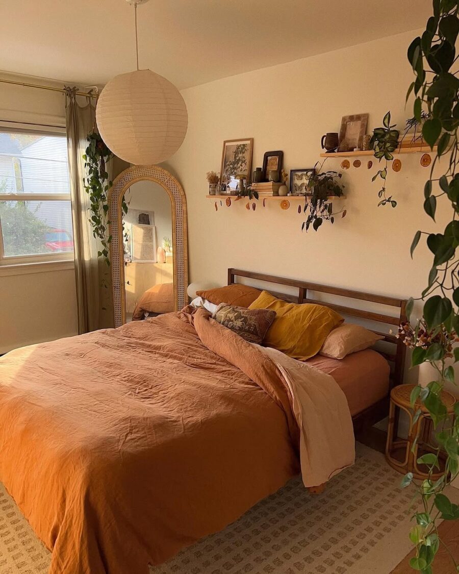Cozy chic bedroom with bohemian elements